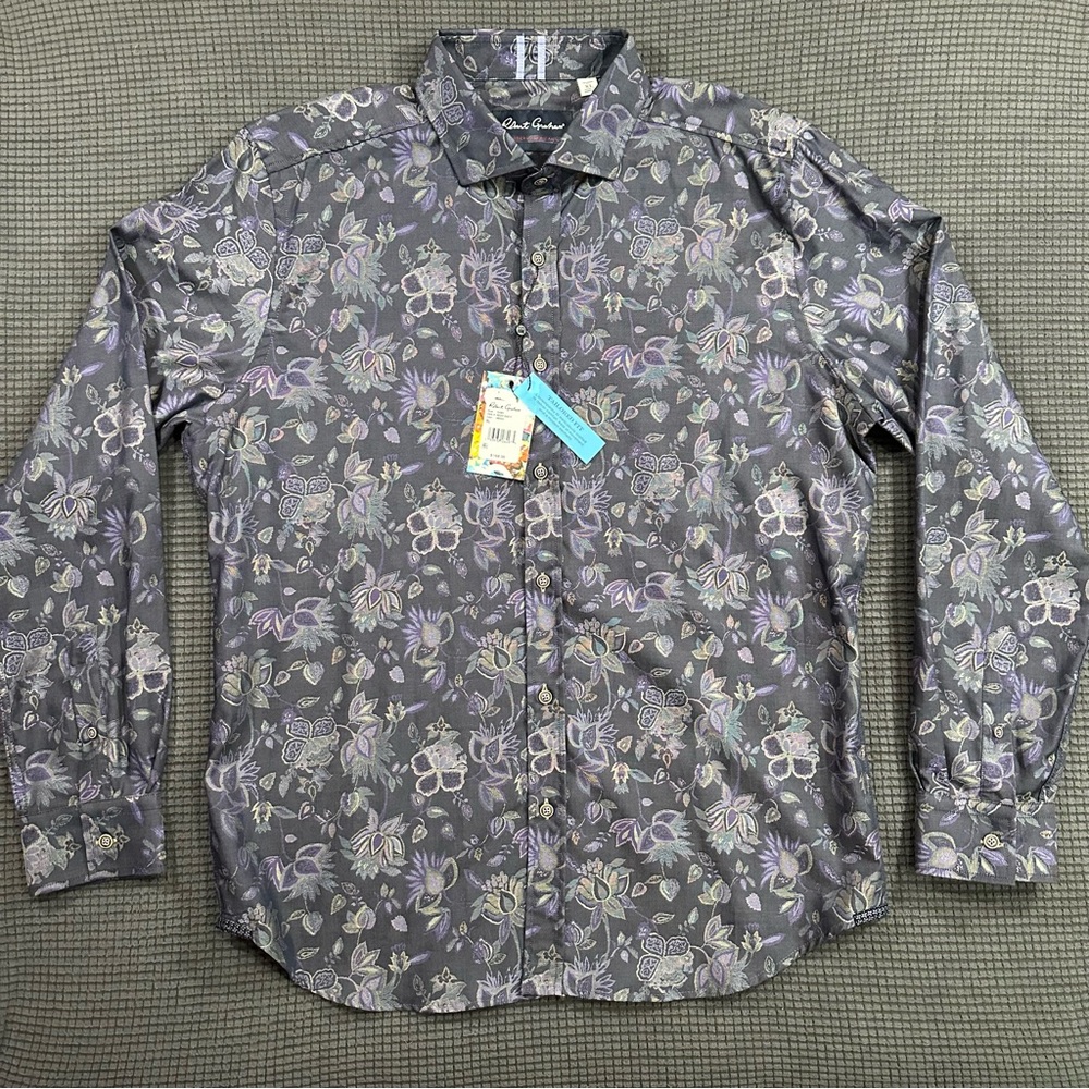 Robert Graham Kamil Indigo Floral Shirt Mens XL Tailored Fit